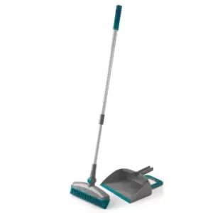 Beldray Pet Plus+ Rubber Dustpan with Swivel Head Broom Set - Grey and Turquoise