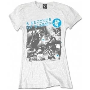 5 Seconds of Summer Live Collage Ladies White T Shirt X-Large