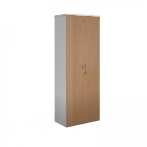 Duo double door cupboard 2140mm high with 5 shelves - white with beech
