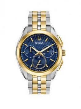 Bulova Curv Blue And Gold Chronograph Dial Two Tone Stainless Steel Bracelet Mens Watch, One Colour, Men