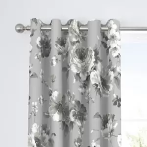 Fusion Charity Floral Grey Eyelet Curtains Grey and White