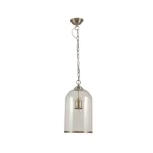 Clear Glass and Antique Brass Rimmed Pendant