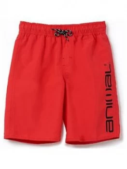 Animal Boys Tannar Logo Swim Shorts - Red, Size Age: 7-8 Years