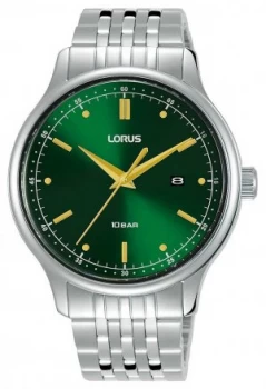 Lorus Mens Green Sunray Dial Stainless Steel Bracelet Watch