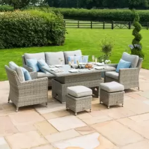 Maze Rattan Oxford Sofa Dining Set with Ice Bucket & Rising Table - Grey