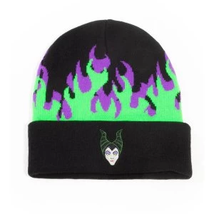 Disney - Flames With Maleficent Character Face Unisex Beanie - Black