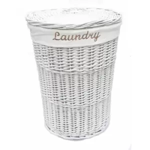 Wicker Round Laundry Basket With Lining [White Laundry basket (Large)(59x44cm)] - White