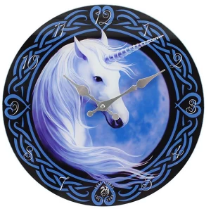 Celtic Unicorn Glass Wall Clock by Anne Stokes
