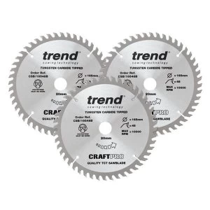 Trend CraftPro Plunge Saw Blade 160 x 20mm x 48T (Pack 3)