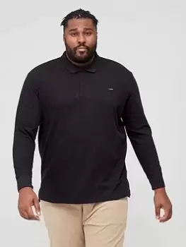 Calvin Klein Big & Tall Stretch Pique Long Sleeve Polo Shirt - Black, Size 4XL, Men