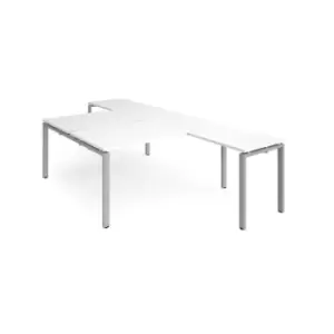 Bench Desk 2 Person With Return Desks 1600mm White Tops With Silver Frames Adapt