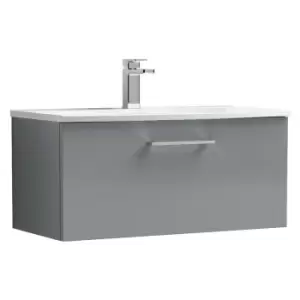 Arno Gloss Cloud Grey 800mm Wall Hung Single Drawer Vanity Unit with 30mm Curved Profile Basin - ARN1325G - Cloud Grey - Nuie