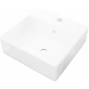 Ceramic Basin Square with Overflow and Faucet Hole 41 x 41cm Vidaxl White