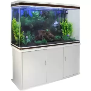Monstershop - Aquarium Fish Tank & Cabinet with Complete Starter Kit - White Tank & Black Gravel - White