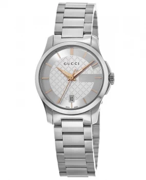 Gucci G-Timeless 27mm Silver Dial Steel Womens Watch YA126523 YA126523