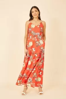 Red Floral Strappy Tiered Maxi Dress