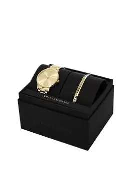 Armani Exchange Ladies Cayde Watch/Bracelet Set, Gold, Women