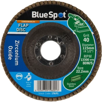 Bluespot - 19691 115mm (4.5') 40 Grit Zirconium Oxide Flap Disc