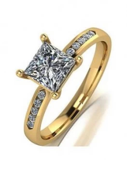 Moissanite 9ct Gold 1.15 Carat Eq Moissanite Square Solitaire Ring with Set Shoulders, Gold, Size V, Women