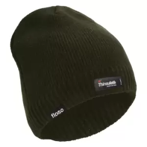 FLOSO Mens Plain Thinsulate Thermal Knitted Waterproof Winter Hat (M/L) (Olive)