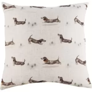 Evans Lichfield Oakwood Dachshund Cushion Cover (One Size) (Off White/Brown) - Off White/Brown