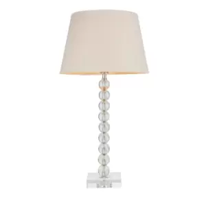 Adelie & Cici Base & Shade Table Lamp Clear Crystal Glass, Bright Nickel Plate & Grey Fabric