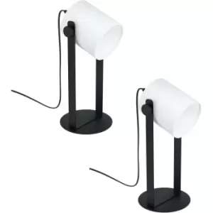 2 PACK Adjustable Table Lamp Desk Light Black & White Fabric Shade 1x 28W E27