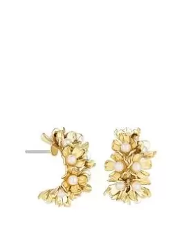 Mood Gold Textured 3D Flower Hoop Earrings, Yellow Gold, Women