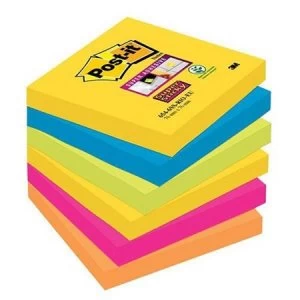 Post-It Super Sticky 76x76mm Re-positional Note Pad Assorted Colours 6 x 90 Sheets - Rio De Janeiro Collection