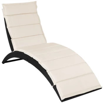 Deuba Poly Rattan Sun Lounger Outdoor Garden Furniture Patio Terrace Black Day Bed Recliner w/Cream Detex Cushion Wicker Deck Chair