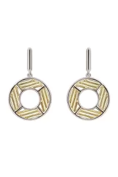 Geo Cage Design Open Circle Drop Earrings with Yellow Gold Plating