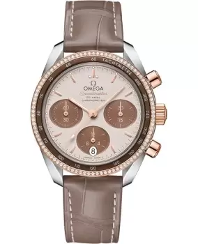 Omega Speedmaster Co-Axial Chronograph 38mm Diamond Steel And Rose Gold Brown Leather Unisex Watch 324.28.38.50.02.002 324.28.38.50.02.002