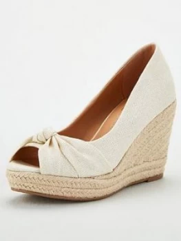 Wallis Wide Fit Knot Detail Wedges - Natural, Size 5, Women