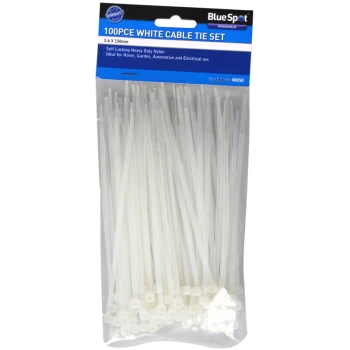 40050 100 Piece 3.6mm X 150mm White Cable Ties - Bluespot