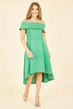 Bright Green Bardot Dipped Hem Dress