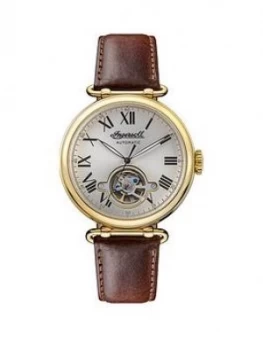 Ingersoll Ingersoll Silver And Gold Detail Skeleton Eye Automatic Dial Brown Leather Strap Watch