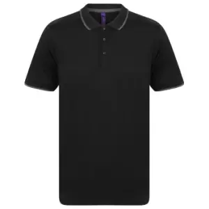 Henbury Mens HiCool Tipped Polo Shirt (4XL) (Black/Charcoal)