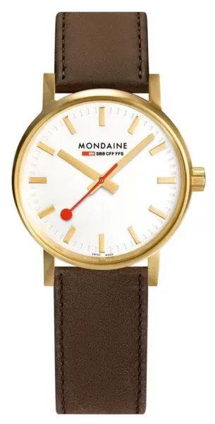 Mondaine MSE.30112.LG Evo2 Gold 30mm Brown Leather Strap Watch