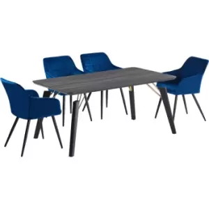 5 Pieces Life Interiors Camden Cosmo Dining Set - a Black Rectangular Dining Table and Set of 4 Royal Dining Chairs - Royal