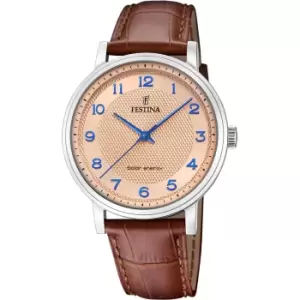 Festina F20660/2 Mens Solar Energy Brown Strap Wristwatch