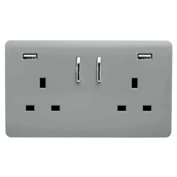Trendi Switch 2 Gang 13Amp Double Socket & 2 USB Ports - Silver