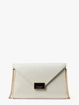 Kate Spade Anna Shiny Textured Leather Medium Envelope Clutch, Halo White, One Size
