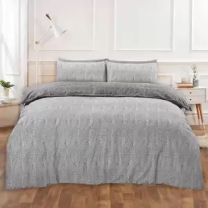 Dreamscene Chunky Knit Print Duvet Cover Pillowcase Bedding Set Grey Double