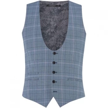 Label Lab Elliot Skinny Fit Pow Check Suit Waistcoat - Grey