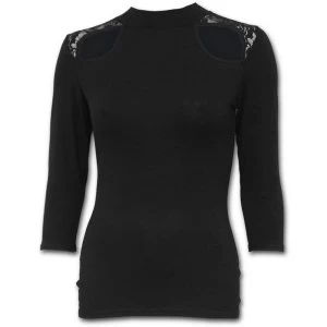 Gothic Elegance Lace Shoulder 3/4 Sleeve Womens X-Large Long Sleeve Top - Black