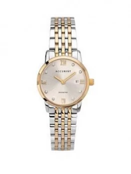 Accurist Silver And Gold Detail Diamond Set Date Dial Two Tone Stainless Steel Bracelet Ladies Watch