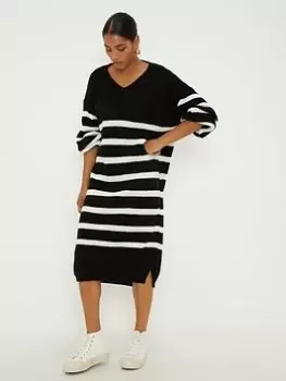 Dorothy Perkins Stripe V Neck Knitted Midi Dress - Multi, Size L, Women