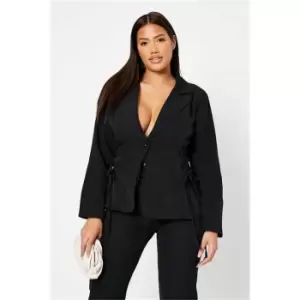I Saw It First Black Co-Ord Woven Single Breasted Lace Up Blazer With Shoulder Pads - Black