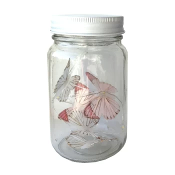 Butterfly LED Light Chain In Glass Jam Jar - Pink