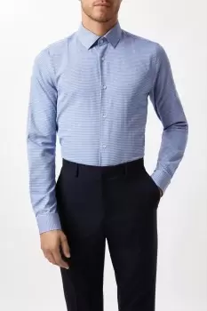 Mens Skinny Fit Blue Dogtooth Texture Shirt